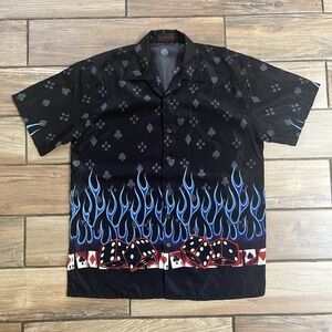 Flame Button Up Shirt Y2k All over print mens Size M Flaw